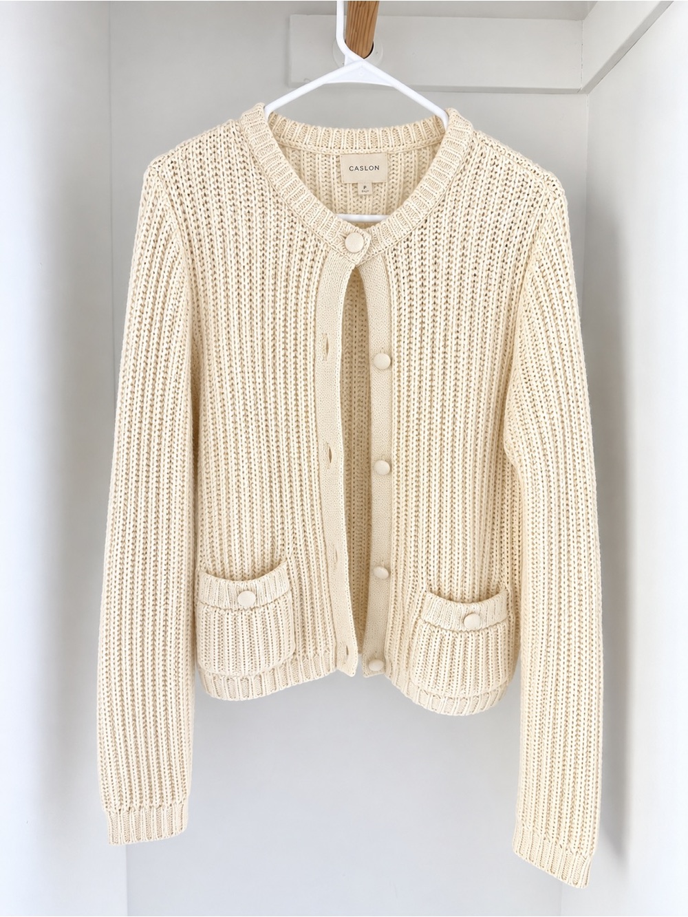 Caslon Cream Textured Rib Button-Up Cardigan